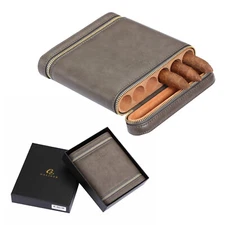 Galiner Leather Cigar Case Humidor Travel Cedar Wood Humidifier Holder 6 Tubes