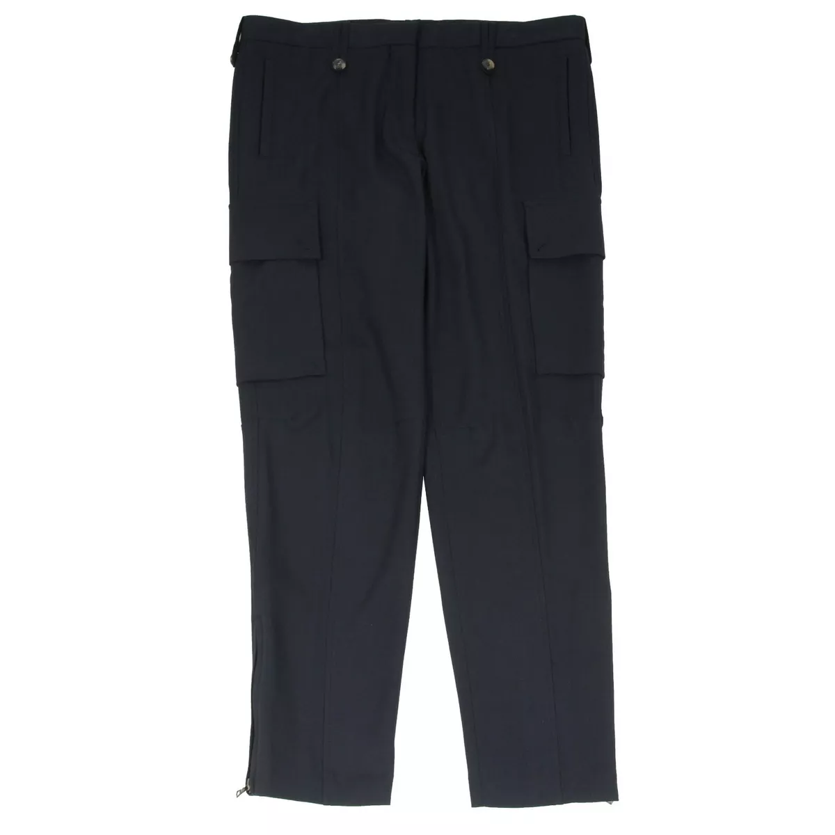 Dries Van Noten Mens Cargo Pants 42 XL Navy Blue Wool Elastic Zip Leg Opening
