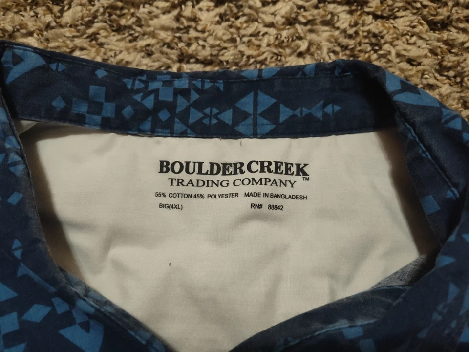 Boulder Creek Shirt Mens 4XL Big 4XB Blue Aztec Geometric Short Sleeve Button Up - Image 4 of 4