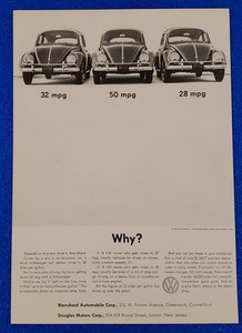 1960 VOLKSWAGEN BUG / BEETLE FUEL ECONOMY QUESTION ORIGINAL CLASSIC VW PRINT AD