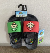 Ground Up Sandals Slides Shoes Super Mario Luigi Toddler Unisex Size 9-10