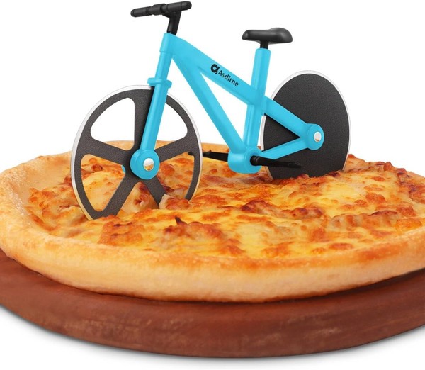 Pizzaschneider Fahrrad Edelstahl Antihaftbeschichtung 19 Cm Blau Geschenk-image