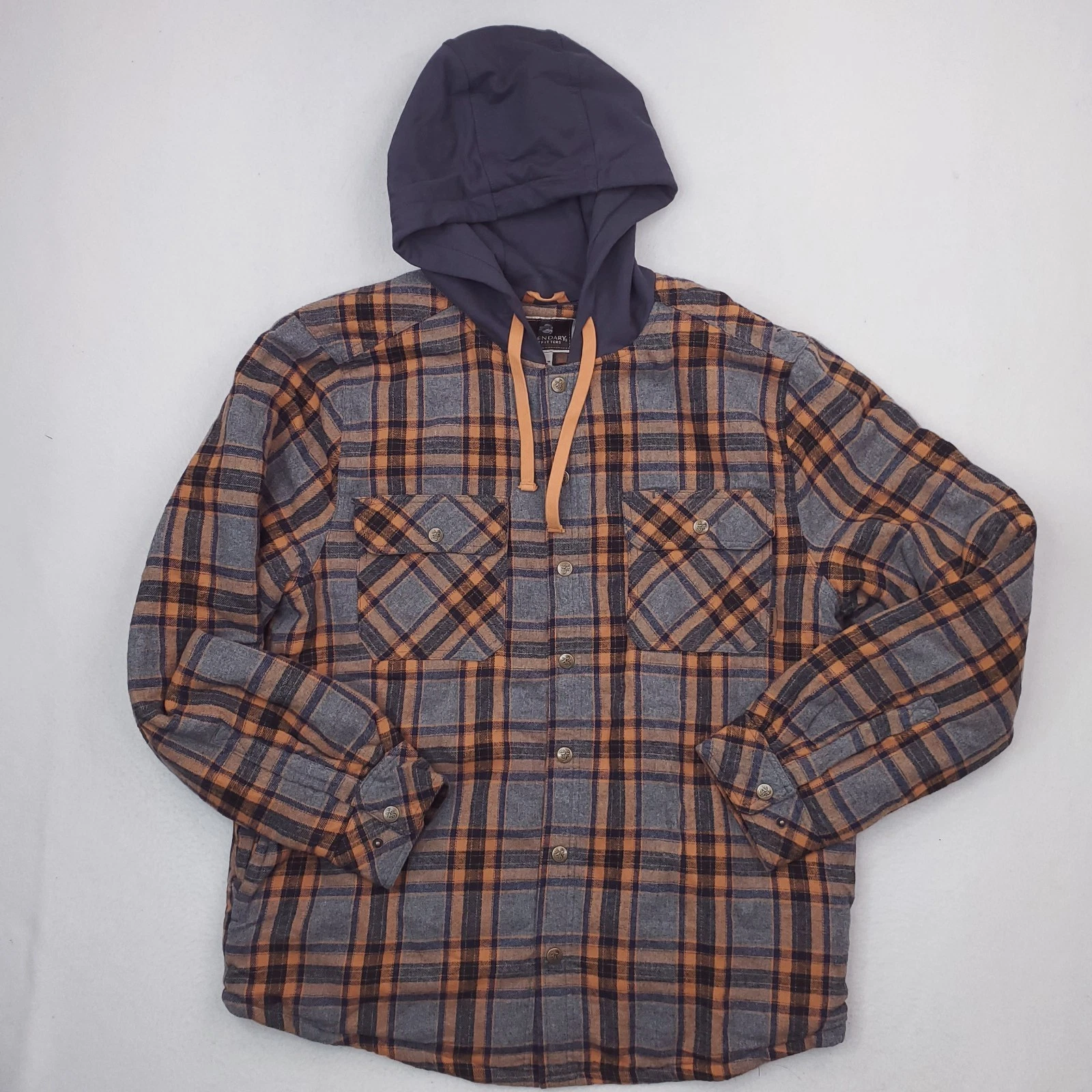Legendary Whitetails Jacket Mens Large Gray Tan Plaid Flannel Shacket Outdoor