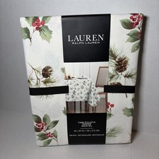Ralph Lauren Cotton Tablecloth Holiday Holly Berries Pinecones 60x84