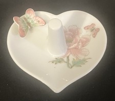 Ceramic Ring Holder/Jewelry Dish White Floral With 3D Butterfly