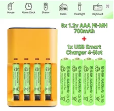 8pcs AAA 1.2V Ni-Mh Rechargeable Batteries 700mAh Button Top with USB 4 Slot