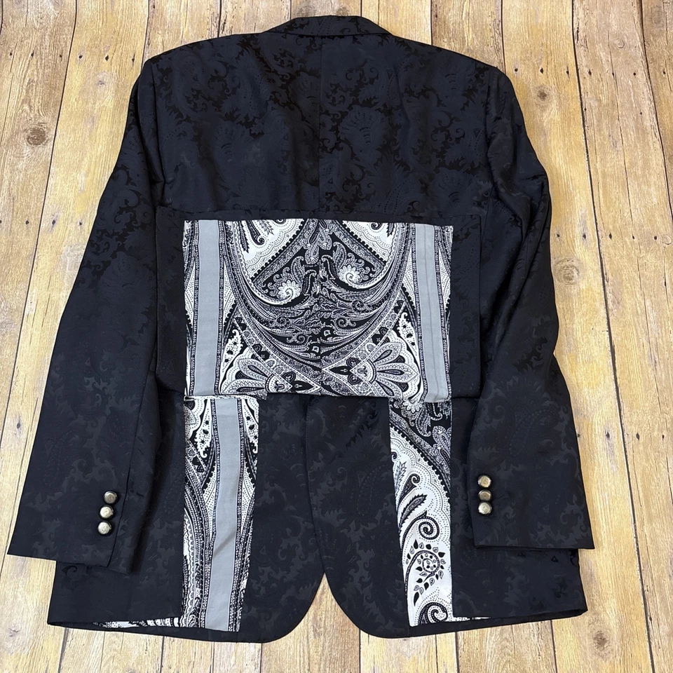 Blazer Etro Jacquard Negro Cachemira Forro Seda Hecho en Italia 38S Foto 3 de 4