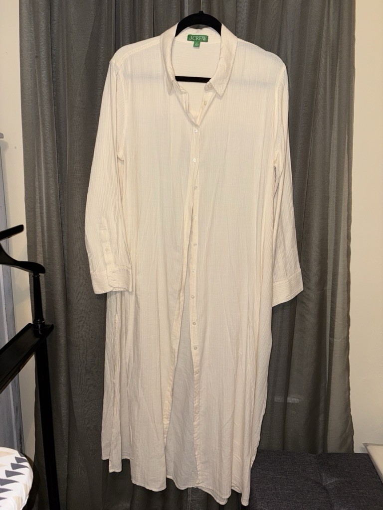 J.CREW Ivory Long Sleeve Button Shirt Dress 100% Cotton Size M