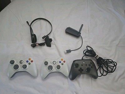 Microsoft Xbox 360 Video Game Accessories Lot Controllers,Headset, & Wireless Ad