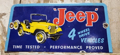 VINTAGE JEEP PORCELAIN SIGN OLD AUTO WILLYS DEALER ADVERTISING TRUCK CAR 4X4