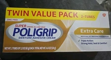 Twin Pack Super Poligrip Denture Adhesive Cream  Extra Care  2.2 oz  Exp 01-31-2
