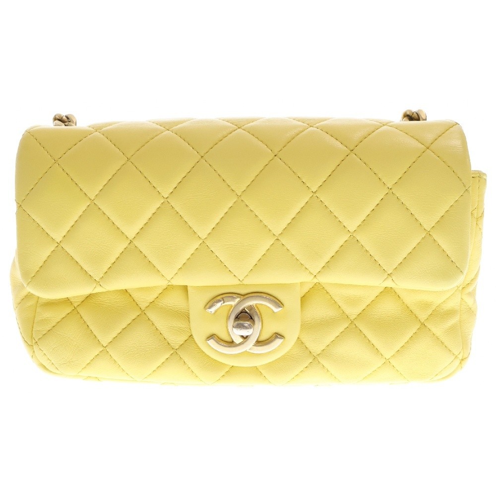 CHANEL Yellow Lambskin Matelass Shoulder Bag with Gemstone Chain