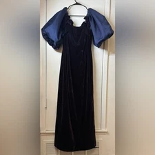 Vintage Victor Costa Saks Fifth Avenue Puff Sleeve Velvet Blue Formal Dress 10