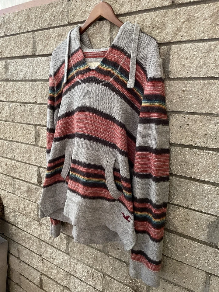 Hollister Baja Playa Rayas Poncho Pullover Sudadera con Capucha Mujer Grande 40% Lana Foto 2 de 4