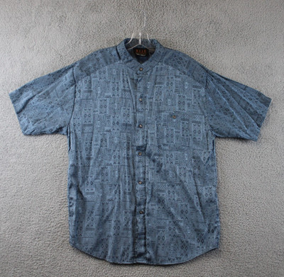 Vtg 90s Henri Valdise Wear The Right Thing Button Rayon/Poly Blue Shirt Men's L