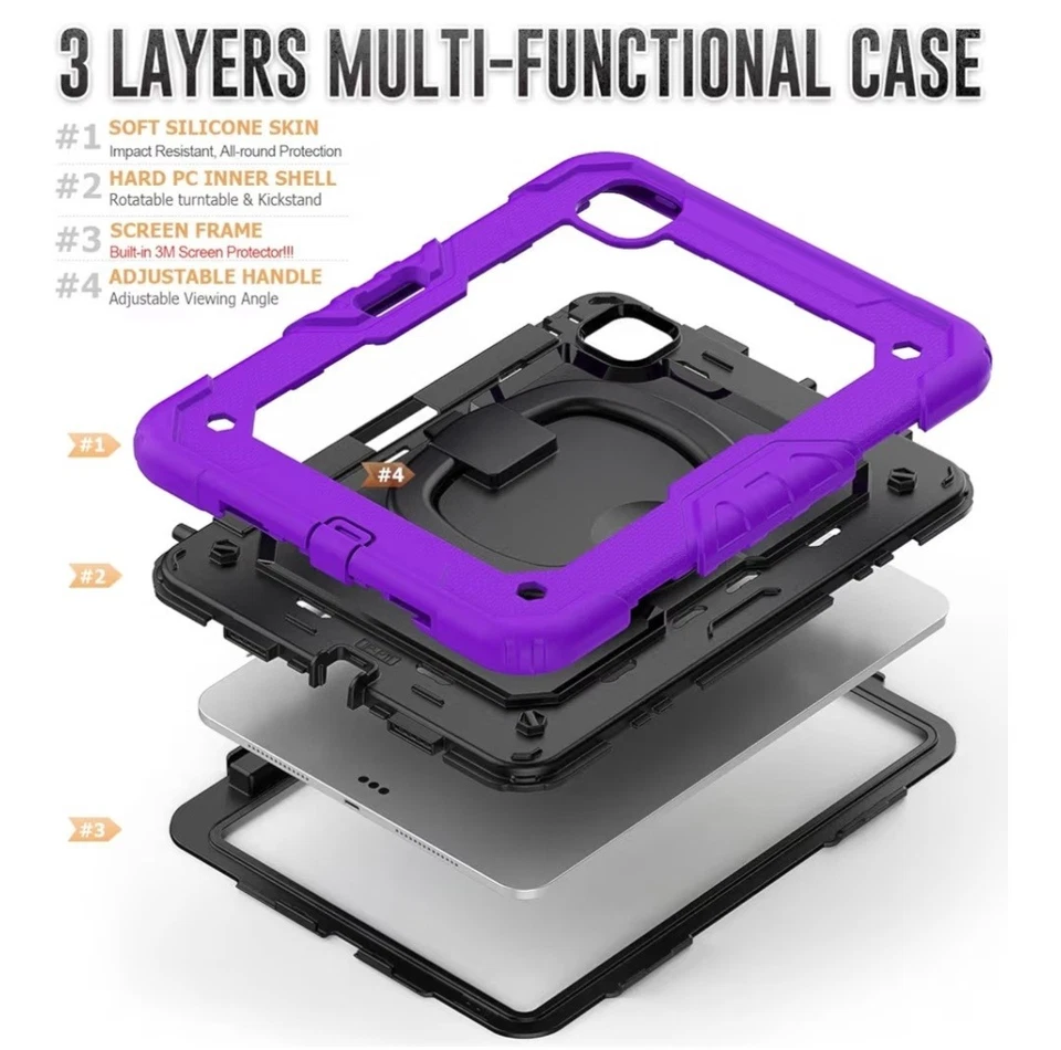 NUEVA Funda iPad Pro - Doble Capa - Resistente a los Arañazos Soporte 360° ¡Con Correa para el Hombro! Foto 4 de 4