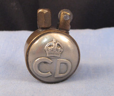 TRENCH ART WWII BRASS PETROL POCKET LIGHTER CD CIVIL DEFENCE CORP CROWN BADGE