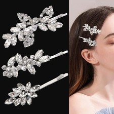 3 Pcs Rhinestone Bridal Hair Clip Leaf Wedding Hairpin Bride Sparkly Silver H...
