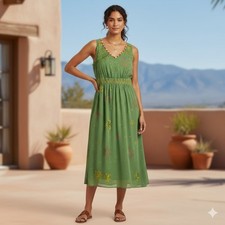 Sundance Bohemian Midi Dress Size 14 Embroidered Botanica Maximalist Dopamine