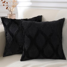 decorUhome Throw Pillow Covers 26x26 Inch Set of 2 Soft Plush Faux Fur Wool Blac