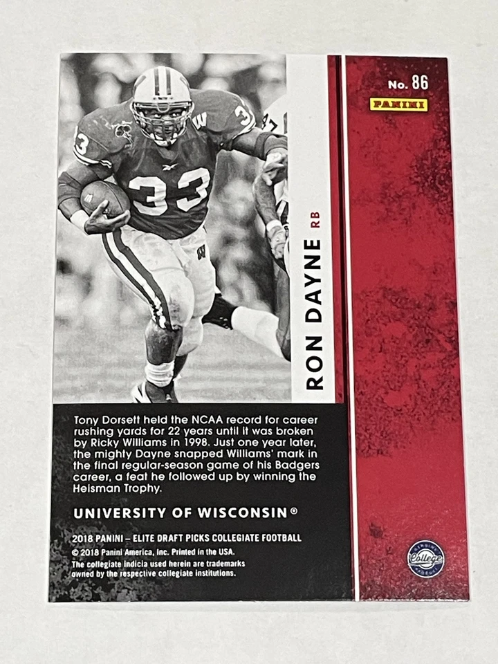 2018 Panini Elite Draft Picks Football #86 - Ron Dayne - Wisconsin Badgers - Image 2 of 2