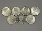Lot of 7 Canada 1965 Silver Dollars Large Beads Pointed 5 AU Condition .8 Silver