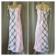 Pearl By Lela Rose Plaid Print Tea Length Midi Dress Pink Black
