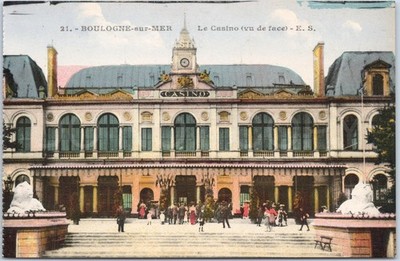 Boulogne-sur-Mer Casino Menschen Vintage Postkarte Frankreich Künstlerisch