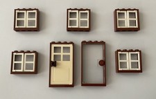LEGO Windows & Door Set - Brown 5 Windows (1 x 4 x 3) 2 Doors (1 x 4 x 6)