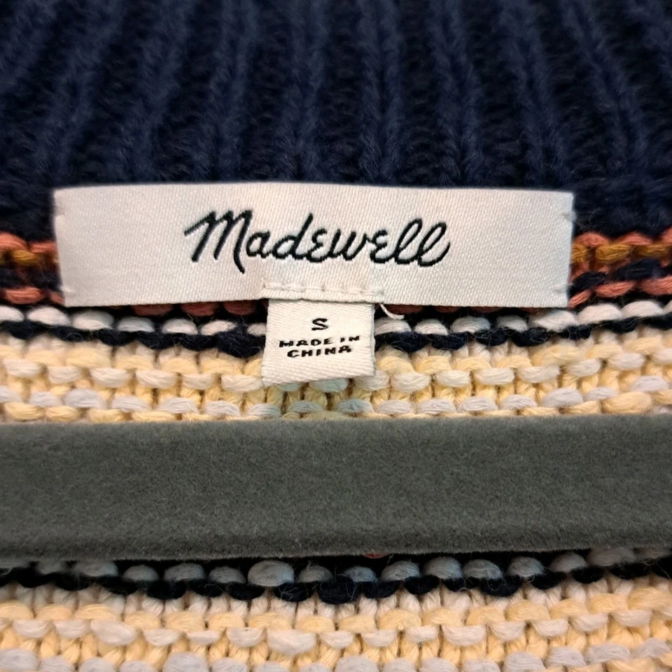 Suéter Pullover Recortado Cuello en V Madewell Arden Rayas Azul Marino Crema Talla S Foto 4 de 4