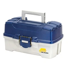 2-Tray Tackle Box with Dual Top Access, Blue Metallic/Off White, Premium Tack...