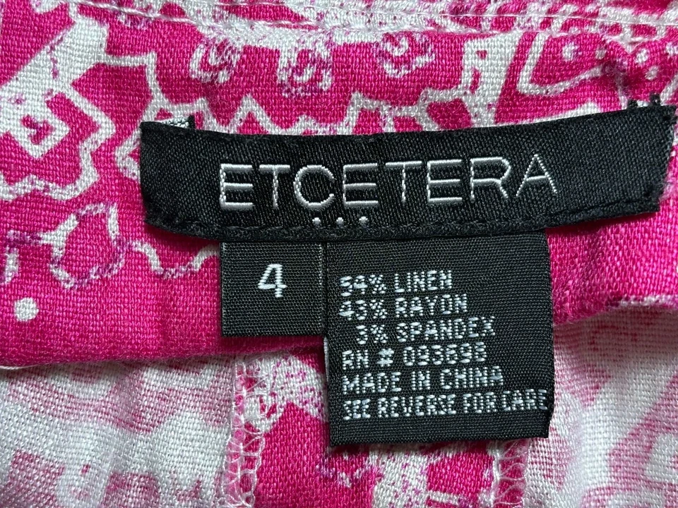 Pantalones Etcetera Paisley Boho Pierna Ancha Para Mujer Talla 4 Rosa Blanco Mezcla de Lino Pull-on Foto 3 de 4