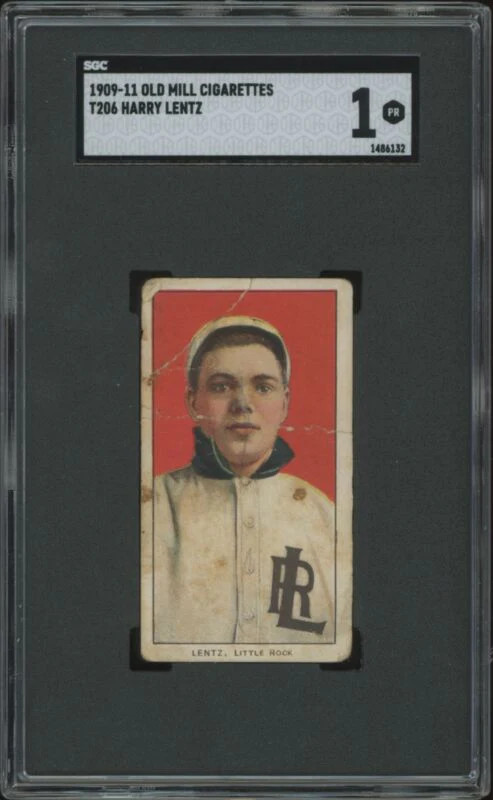 1909 T206 HARRY LENTZ POOR OLD MILL SL SGC 1 BASEBALL LITTLE ROCK TRAVELERS