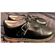 L'Amour Girls Black Leather T-Strap Mary Jane Shoes Floral Perforated Size 13