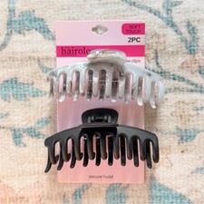 hairology Soft Touch Secure Hold Hair Claw Clips 2PC Black/Gray marble Plastic