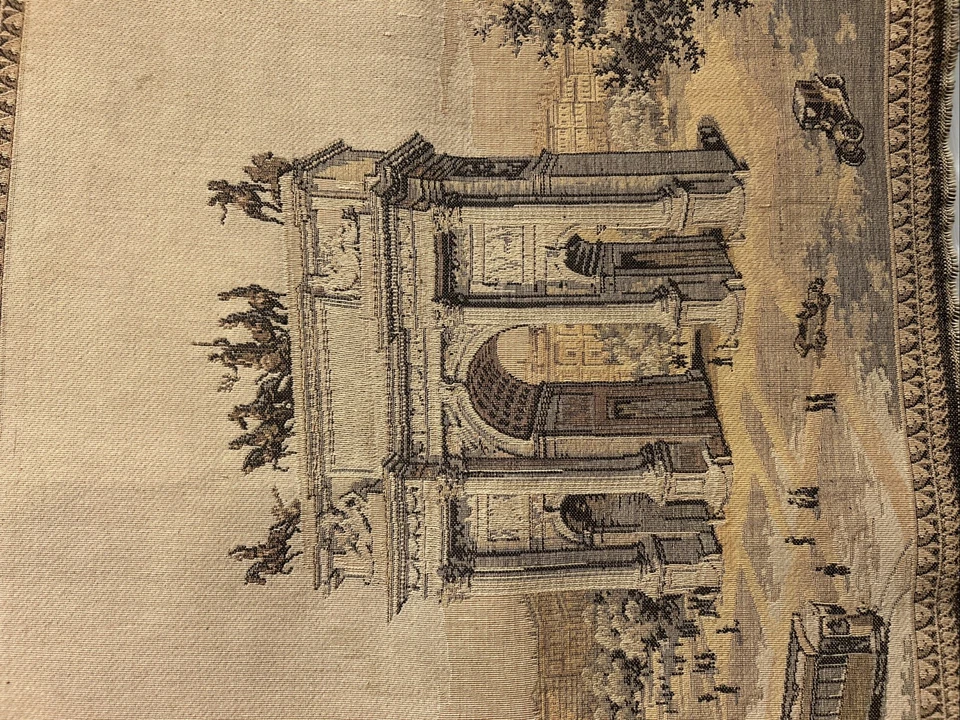 "Tapiz antiguo Milán Italia 54""x 19"" hecho en Italia tonos marrones paisaje urbano" Foto 2 de 4