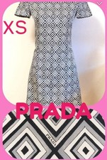 USED PRADA VINTAGE BLACK AND WHITE GEOMETRIC SHORT SLEEVE KNEE-LENGTH DRESS WO