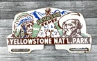 VINTAGE 12x6.5" YELLOWSTONE NAT'L. PARK GAS OIL  PORCELAIN LICENSE PLATE SIGN