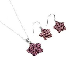 Star Necklace Earrings set W/Genuine Crystal in 925 Sterling silver.
