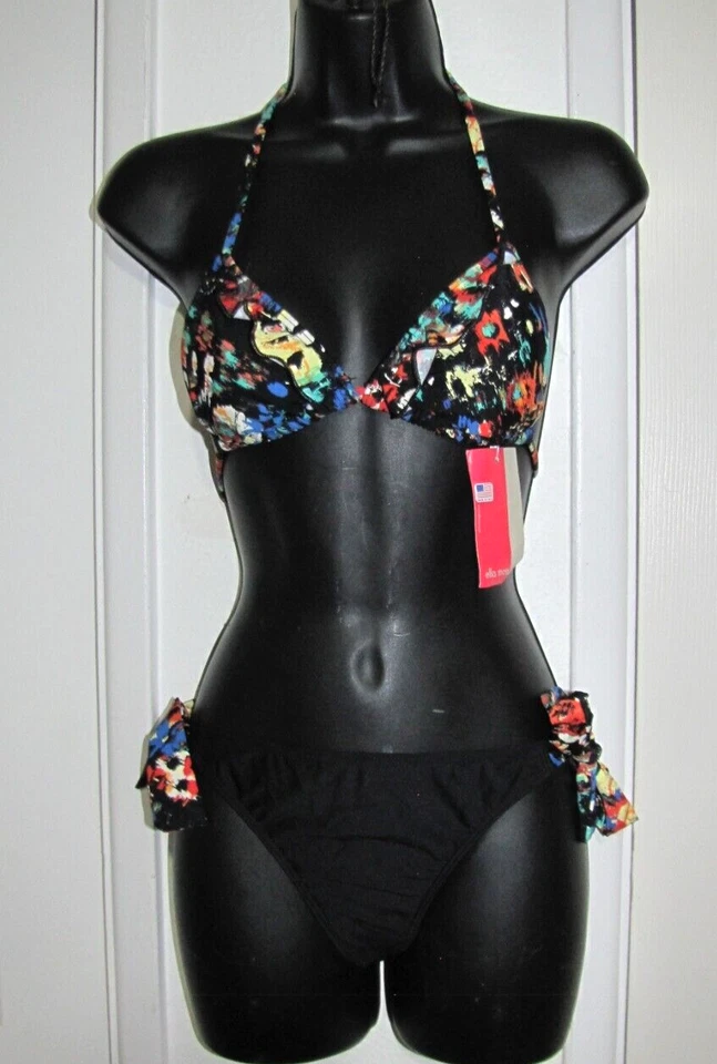 NWT Ella moss isla bikini swimsuit 2 pc.String tie-top Bow-bottom Red/black XS - Image 2 of 4