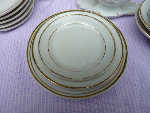 Antique Miniature Dinner Set Service Childs Gilt Trim Porcelain 33 pieces - Picture 9 of 24