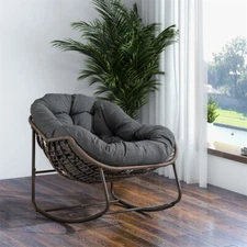  Patio Indoor Outdoor Rattan Rocking Chair Padded Cushion Rocker Recliner Chair 