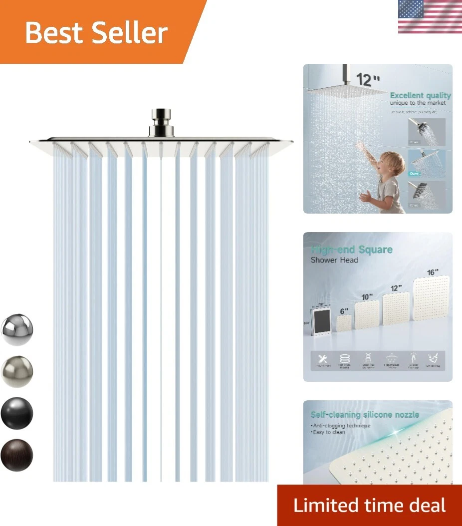 304 Stainless Steel 12-Inch Rain Shower Head - Easy Installation, Non-Clogging