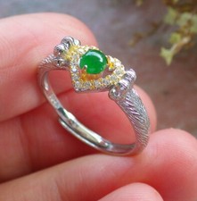 Certified Green silver 925 A JADE Jadeite Cabochon Heart RING USA 6.75    605684