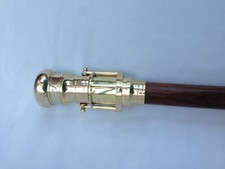 Antico telescopio spia vittoriano in legno massello di ottone canna e bastone...