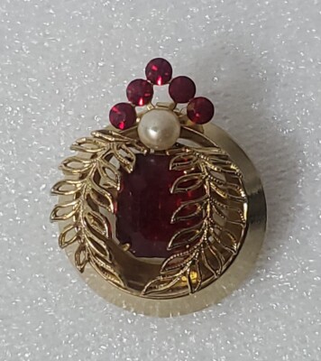 Ruby Angel Pin Vintage Angel Pin Brooch Gold Tone Ruby Red Rhinestones Pearl Face 1.5 ...