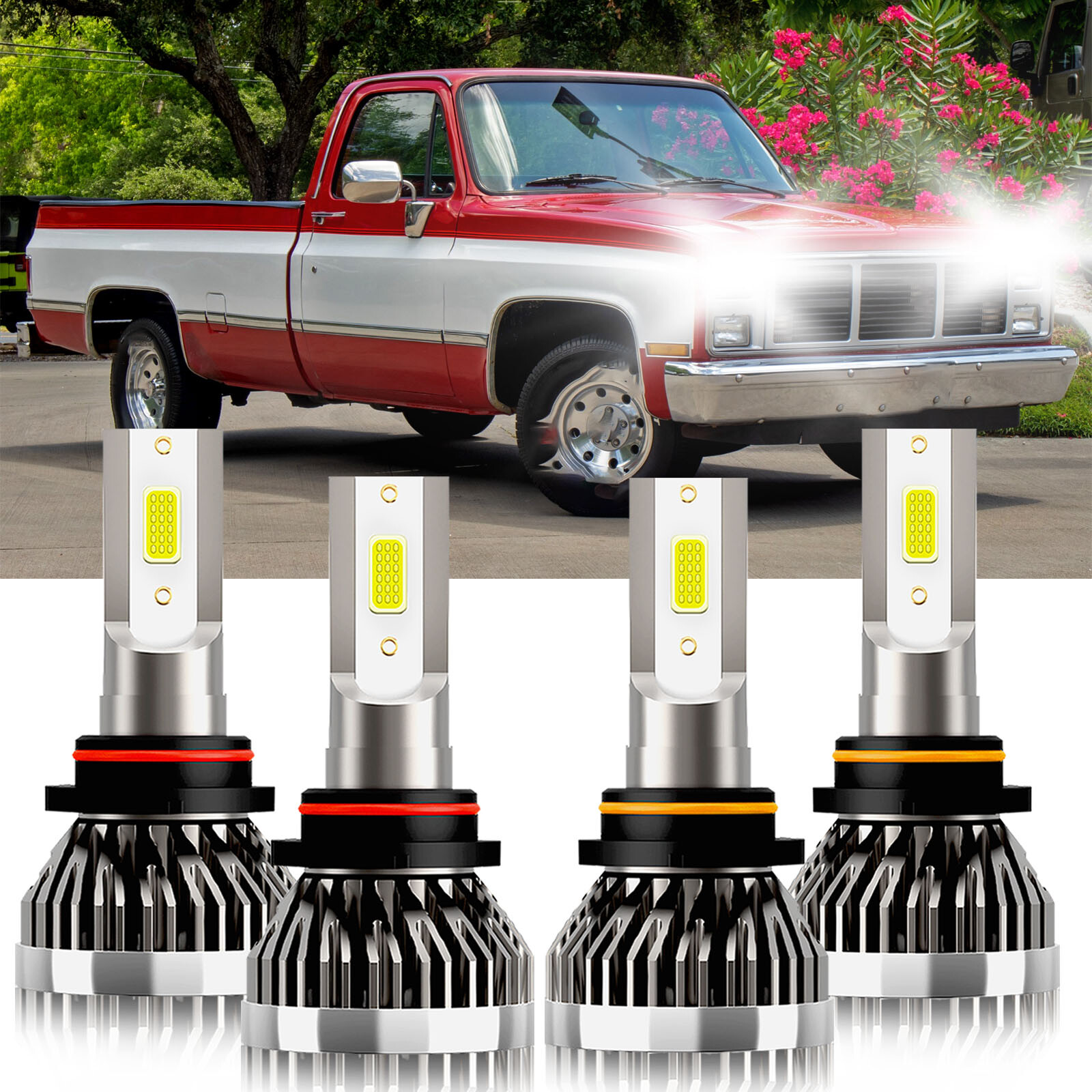 For GMC R3500 1988-1991 4x 9005 9006 LED Headlight Bulbs High Low Beam Kit 6000K