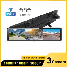 12 Inch 3 Camera 1080P Car Dvr Dash Cam RearView Mirror G-Sensor Night Vision US