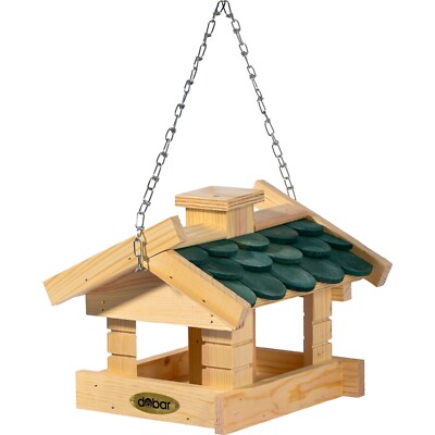 Vogelhaus ''Thule'' mit Schindeldach, Hängend mit Kette, Grün lasiertes Dach, Holz