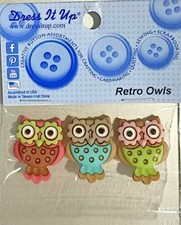 DRESS IT UP BUTTON EMBELLISHMENTS ~RETRO OWLS (SHANKS ON THE BACK).B63